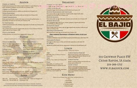 el bajio mexican restaurant menu